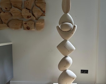 Modern Reclaimed Pine Wood Totem Sculpture: Abstract Tree Art