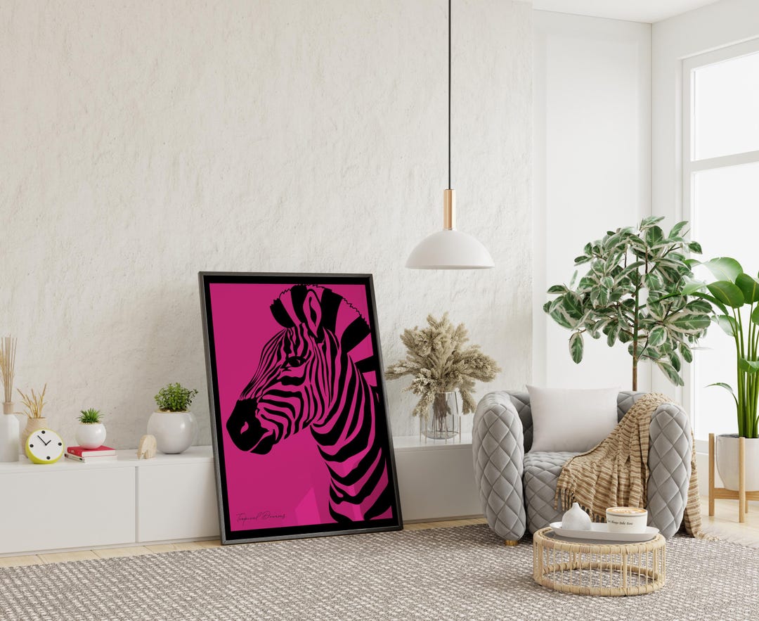 Bold Pink Zebra, Modern Animal Decor, Trendy Black and Pink Zebra Wall ...