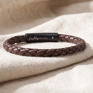 Personalized Men’s Leather Bracelet, Hidden Message Engraved Clasp, Custom Gift for Husband Dad, Father’s Day Bracelet