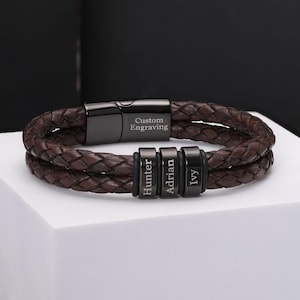 Custom leather bracelet With Family Names - Bracelet with family names, Gift for Husband - Father's day gift - Personalized gift for Family
