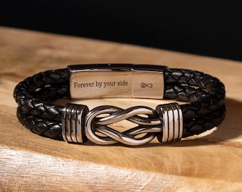 Homme Acier Inoxydable Tête De Loup Bracelet, Noir Cuir Entrelacé Avec Blanc Points Suture