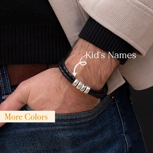 Personalized leather bracelet for men - 925 SILVER/LEATHER  - Custom Father's Day - Men Custom Bracelet - Gifts for Dad Husband Boyfriend.