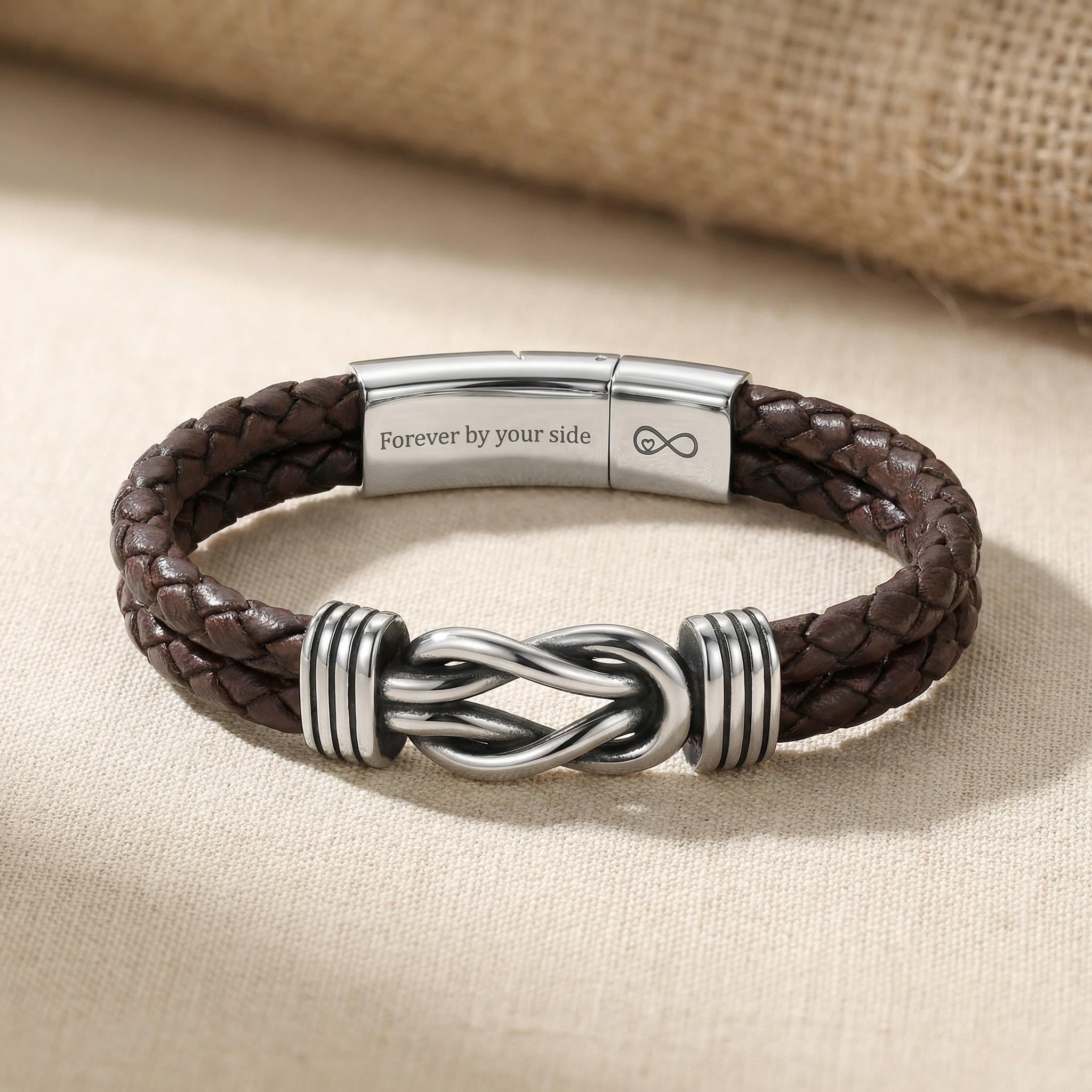 Bracciale Eternity In Argento 925 Placcato Oro Rosa Con Simbolo Infinito - Cinturino In Nylon Grigio Regolabile