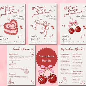 Invitation Saint-Valentin et ensemble de menus | 5 modèles imprimables | Téléchargement numérique pour une soirée entre filles | petit paquet | saint valentin