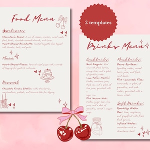 Galentines Wydrukuj Menu Kolacji i Napojów Szablon Menu - Edytowalny Projekt Canva dla Restauracji, Imprez i Specjalnych Okazjów - Impreza Dziewczęca