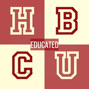 May include: Red and white varsity style letters spelling out the word "EDUCATED".