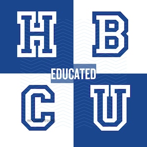 May include: A white graphic with blue letters spelling out "EDUCATED" with the letters H, B, C, and U in a large, bold font.