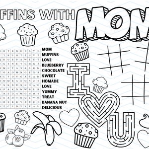 Hoja para colorear con la actividad Muffins con mamá
