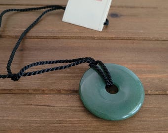 Gesneden groene aventurijn edelsteen donutketting aan koord