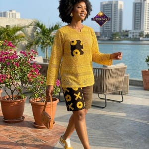 Summer Safari Trouser/Short Set – Two-Piece Ankara Print Pants and White Lace Top – Casual African Wax Print Coordinates– Vibrant Summer Set