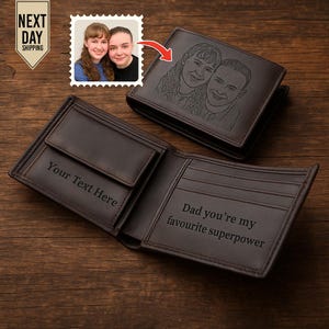 Cartera con foto grabada personalizada para papá, carteras personalizadas para el Día del Padre, cartera de cuero con retrato de papá, regalos de cumpleaños para papá