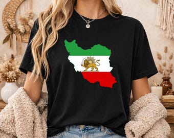 Lion & Sun Iran-Flaggen-Shirt | Iranischer Stolz Unisex Shirt | Persisches Erb-T-Shirt | Shir-O-Khorsphid Iran Flagge Shirt | Geschenk für Iraner