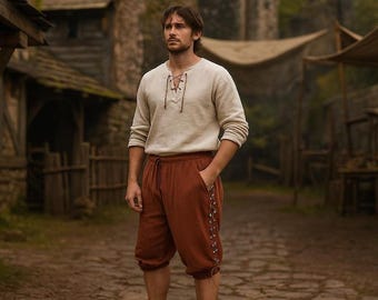 Średniowieczne męskie spodenki, spodnie wikingów z renesansowego jarmarku, spodnie do kostiumu LARP Cosplay, historyczne spodnie fantasy, spodnie rycerza pirata