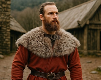 Viking namaakbontmantel, Renaissance Fair Shoulder Cape, Middeleeuwse schoudermantel, Fantasy Cosplay Kostuummantel, Ren Faire LARP Accessoires