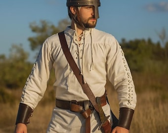 Tunika pirata średniowiecznego, męska tunika wikingów na Ren Faire, koszulka z rycerzem do cosplayu, tunika wojownika w stylu retro średniowiecznym, renesansowa estetyczna tunika LARP