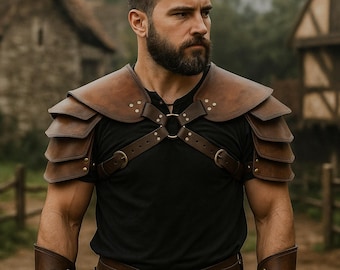 Armadura de hombro medieval, armadura masculina de feria renacentista, armadura de cuero sintético para LARP, armadura para disfraz de cosplay de la Feria del Renacimiento, armadura de fantasía de caballero guerrero