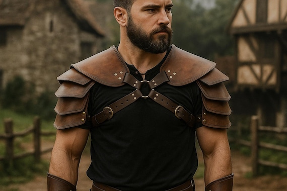 Medieval Shoulder Armor, Renaissance Fair Men's Armor, Larp Pu Leather Armor, Ren Faire Cosplay Costume Armor, Knight Warrior Fantasy Armor