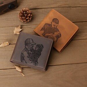 Father's Day Gifts, Personalised Dad Photo Wallet, Custom Leather Wallet for New Dad, Engraving Wallets, Gift for Grandad, Dad Birthday Gift
