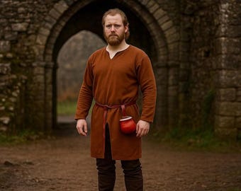 Tunika męska w stylu średniowiecznym wikingów, tunika wojownika renesansowego z długim rękawem, historyczna tunika rycerza larpowego, tunika rekonstrukcyjna, kostium pirata cosplay