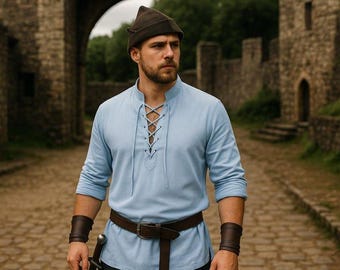 Mittelalter Tunika, Renaissance Ritter LARP Tunika, Ren Faire Piraten Kostüm, Reenactment Retro Hemd, Vintage Fantasy Hemd