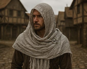 Viking Medieval Hooded Scarf, Men's LARP Shoulder Wrap, Renaissance Fair Fantasy Scarf, Knight Historical Scarf, Pirate Cosplay Costume