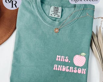 Custom Teacher Name Shirt, Comfort Colors T-Shirt, Personalized Back to School Shirt, Checkered Apple Teacher Tee, Teacher Appreciation Gift