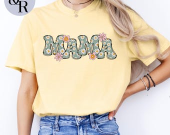 Floral Mama T-Shirt, Comfort Colors Shirt, Retro Flower Mom Tee, Groovy Mama T-Shirt, Gift for Moms, Mother's Day Gift,