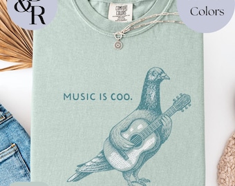 Music is Coo Pigeon Shirt, Music Teacher Comfort Colors Tee, Funny Guitar T-Shirt