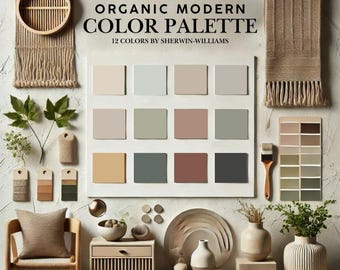 Organic Modern Home Paint Palette, Sherwin Williams 2025, Whole House Color Scheme, Trendy Interior Paint Design, Organic Modern Aesthetic