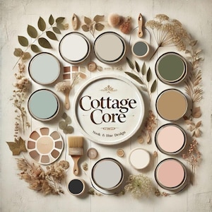 Cottagecore Home Paint Palette, Sherwin Williams 2025, Whole House Color Scheme, Trendy Interior Paint Design, Cottage Vibes, Aesthetic