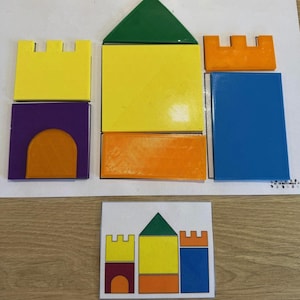 Kasteelvorm namaken met een model - puzzel - ruimtelijk inzicht - vormen en kleuren - kleuterschool - voorschoolse opvang - McEntrematernelle