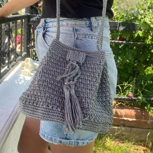 Grey Shoulder Bag Crochet Shoulder Bag Handmade Shoulder Bag Crossbody Bag, Glitter Bag
