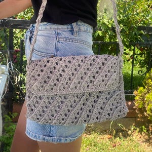 Grey Shoulder Bag Crochet Shoulder Bag Handmade Shoulder Bag Crossbody Bag