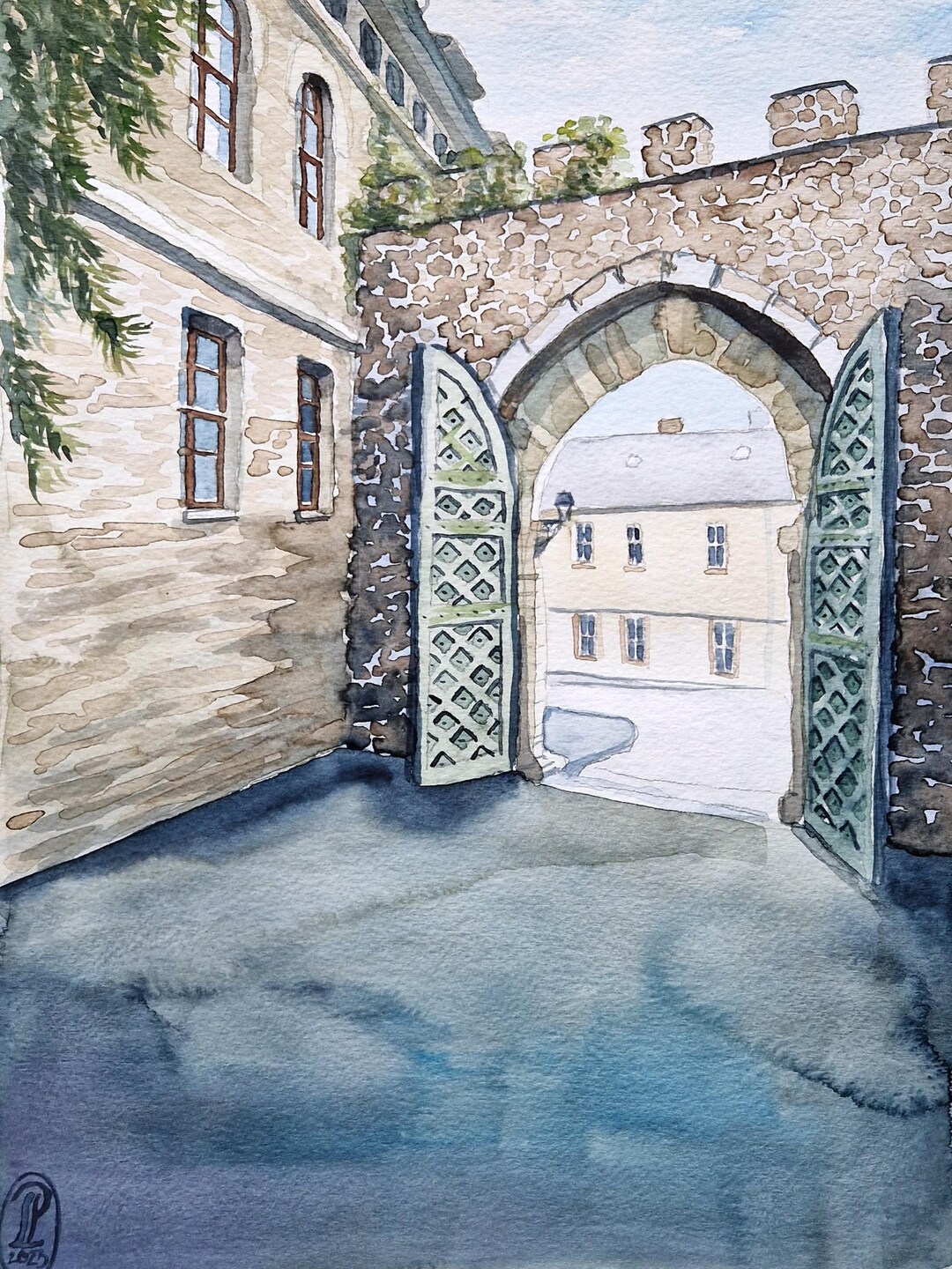 Castle Gate Original Watercolor Painting, Old Walls Romantic ...
