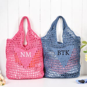 Custom Initials Handle Bag, Personalized Raffia Beach Bag, Straw Tote for Girls Travel, Beach Tote Bag, Bachelorette Party Gift Bag