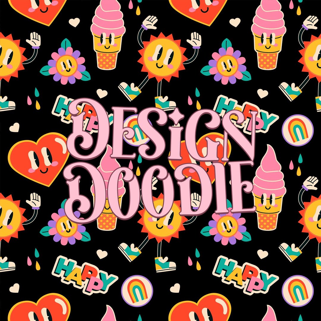 Digital Pattern Cute Happy Cartoon Stickerbomb Seamless Repeat Pattern ...