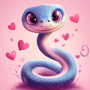 Serpiente bebé linda digital PNG imprimible Descargar, Tarjeta del día de San Valentín, Regalo DIY / 25D1