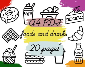 Cibo e bevande 20 PAGINE Pagine da colorare stampabili PDF A4