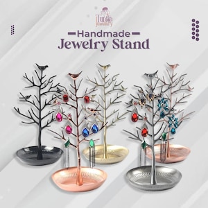 Handmade Vintage style metal jewelry stand Necklace Stand Earing Stand Jewelry Tree Stand  design with 3 ornamental birds Gift for her