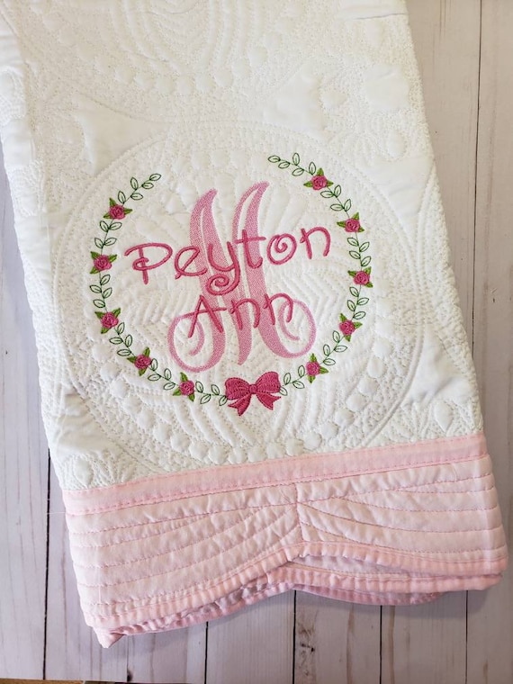 Personalized Baby Blanket Quilt Monogram Quilt Embroidered Etsy