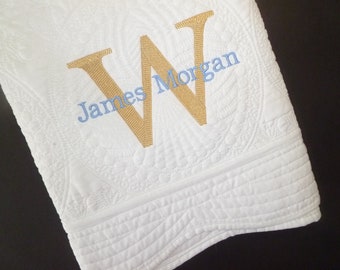 Personalized Baby Blanket Quilt Monogram Quilt Embroidered Baby Quilt Custom Crib Quilt Baby Boy Baby Girl Newborn Gift Baby Gift