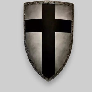 Bouclier de chevalier médiéval croix noire | Bouclier d'armure de combat Templar en acier pour GN | Bouclier parfait pour l'affichage et le combat