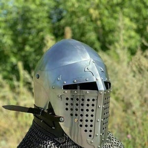 Middeleeuwse Roa-bascinethelm LARP ridderpantserhelm met maliënkolder | Stalen helm met vizier: perfecte LARP en historische reconstructies