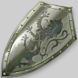 Medieval Knight Dragon Shield | Warrior Templar Combat Battle Armor Steel Shield | Wall Hanging Templar Shield For Cosplay And Display