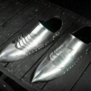 German Gothic Sabaton Shoes | Steel Medieval Gothic LARP Shoes Premium Sabatons | Steel Warrior Combat Armor Sabatons