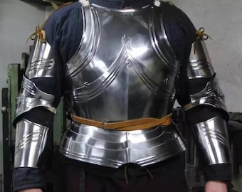 German Gothic Rider Half-Body Armor Suit – Cuirass & Arm Armor | 15th Century German Gothic Half Armor | LARP Cuirass With Arm Armor