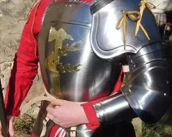 Traje de armadura de fantasía de medio cuerpo de acero, coraza/hombrera/brazalete/traje de armadura de acero para guerreros medievales/traje de armadura de guerrero de fantasía LARP
