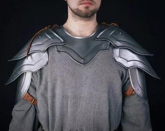 Pair Of Steel Pauldrons And Gorget | Shoulder Armor Warrior Cosplay Pauldrons Set With Steel Gorget | Pauldrons For LARP And Reenactment