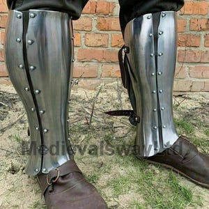 Medieval Knight Armor Pair Of Leg Greaves | Functional Armor Greaves | Tournament Armor Greaves | Combat LARP Leg Protection Armor Greaves