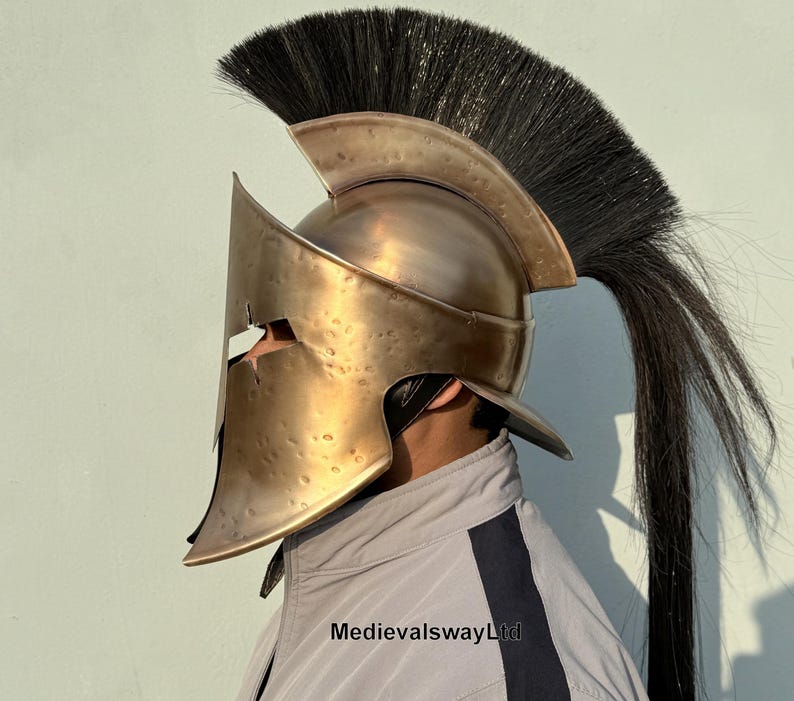 Spartan Helmet Full Size Ancient Greek Warrior Helmet Battle Ready Helmet With Stand And Leather Liner | Helmet For LARP Roleplay Costume image 7